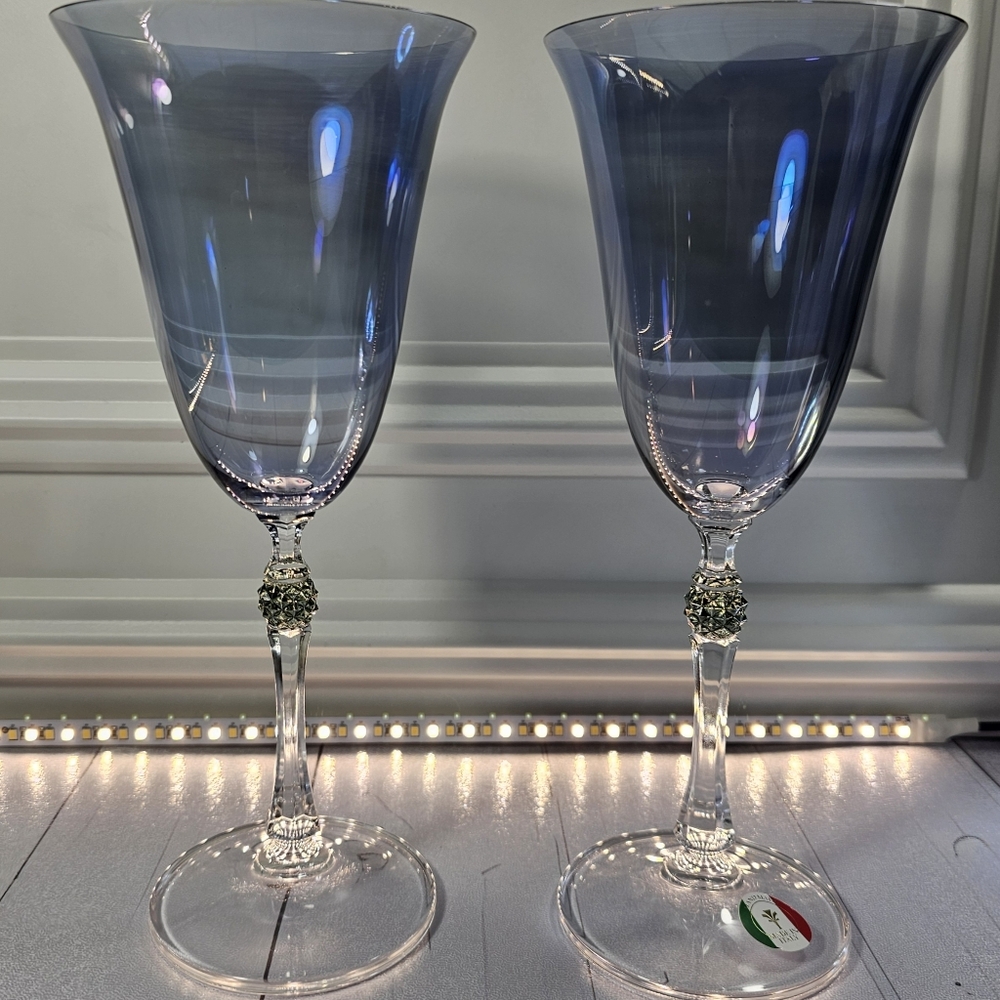 Italy iridescent crystal wine fluted glasses are stunningly ~ Set Of Two